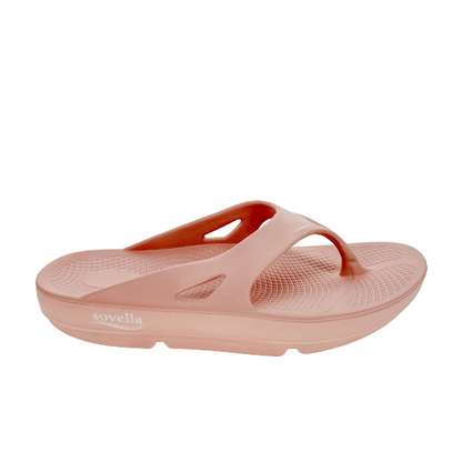 Women's pink Sovella Active Recovery Sandals by Lucky Feet Shoes, featuring comfortable thong design for recovery and casual wear.
