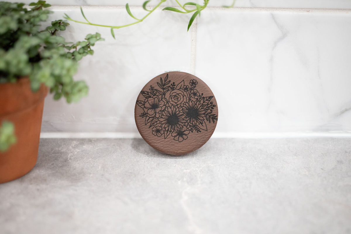 Compact Mirror -Double Sided Faux Leather