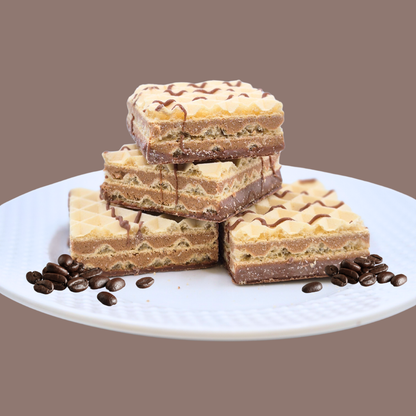 AmBari Nutrition Proti Wafer Squares mocha protein bars, showing layered chocolate and wafer textures for a nutritious snack
