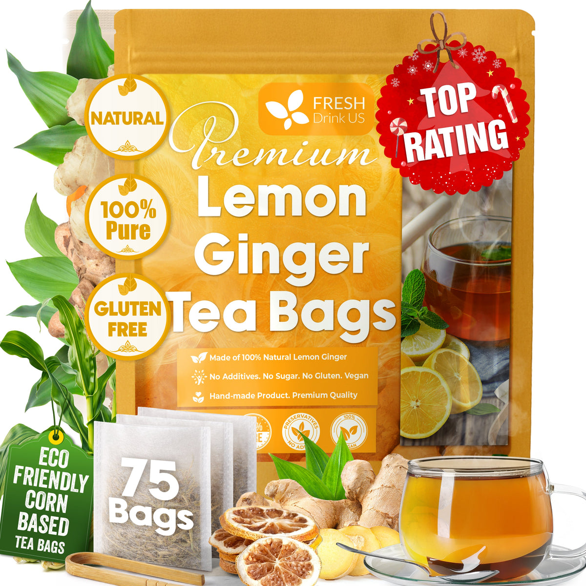 Premium Lemon Ginger Tea Bags