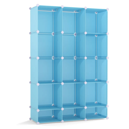 Colorful 13-cube modular kids wardrobe by GBruno Store with hanging rod and shelves for versatile children’s storage.