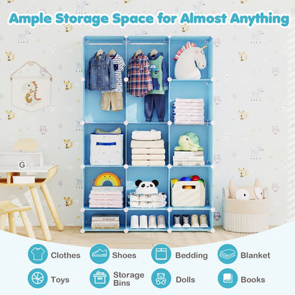 13-cube modular kids wardrobe by GBruno Store with hanging rod and shelves for organized children's storage.
