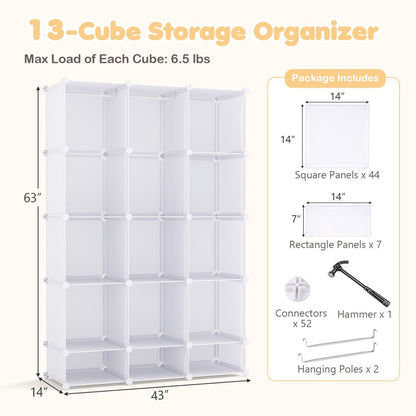 13-cube modular kids wardrobe by GBruno Store with hanging rod and shelves, featuring colorful storage cubes for children's organization.