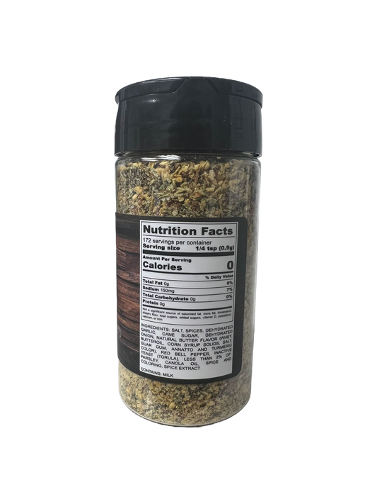 Hi-West Montana Buttery Herb Seasoning in a jar, showing label with product name and nutritional information.