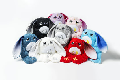 Group of Moon Pals Orion 5lb Hugger Plush toys, soft and cuddly plush animals in various colors, designed for comfort and play.