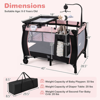 Pink baby playpen with changing table and bassinet by GBruno Store, featuring a soft, multi-functional design for infants.