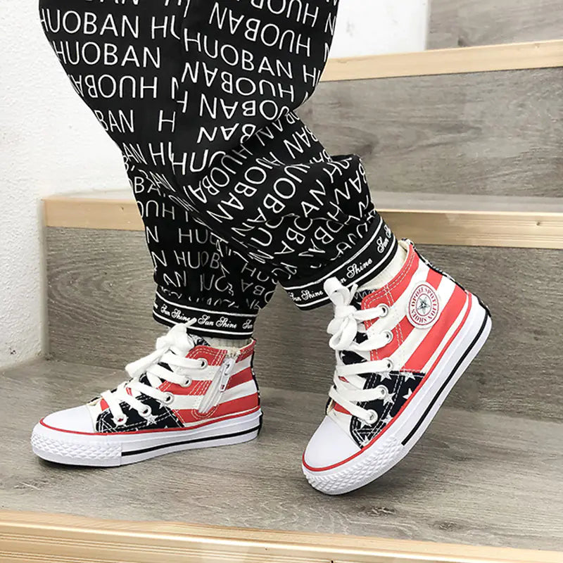 Boys' High-Top Canvas Shoes for Ages 7-12, Comfortable