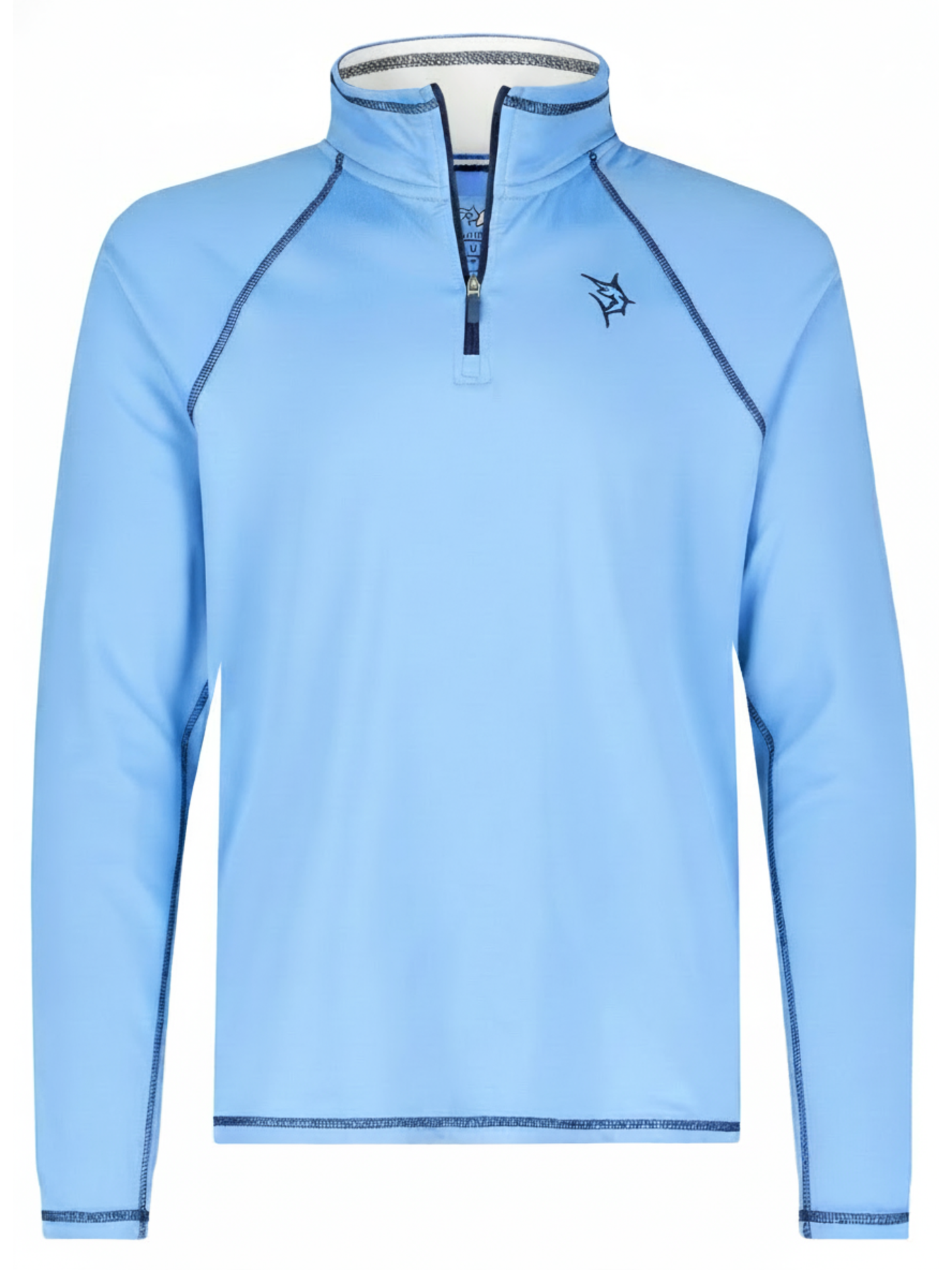 White Water Life Harbor Quarter Zip in navy, made of comfortable fabric, shown on a model with the zipper partially open.