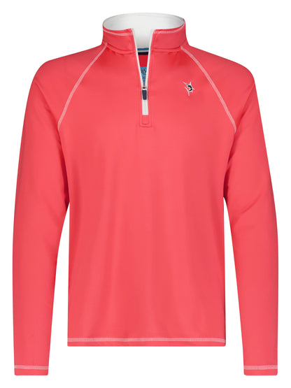White Water Life New Harbor red quarter zip shirt, lightweight and comfortable men's casual top with a quarter-length zipper.
