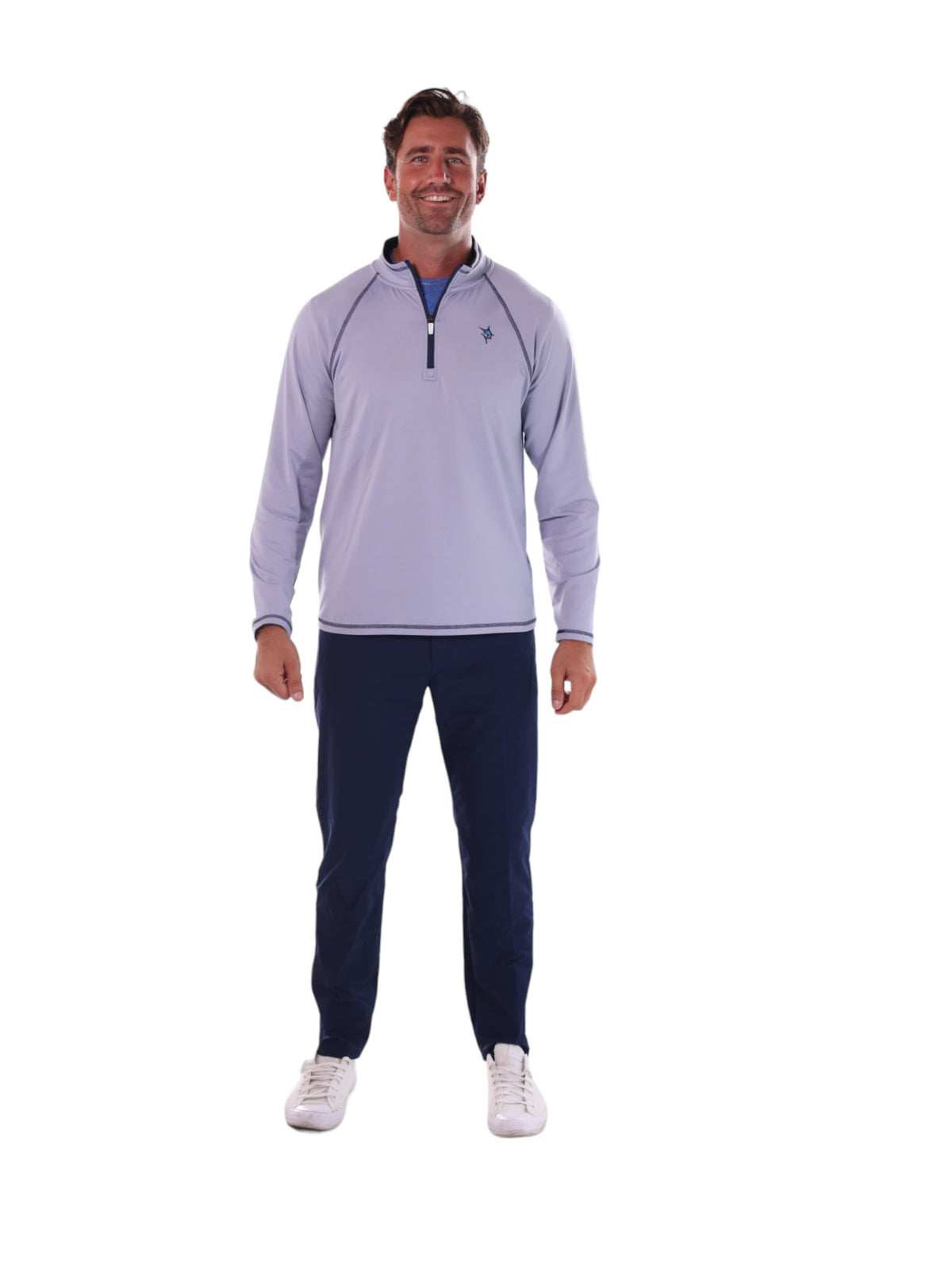 White Water Life New Harbor quarter zip in gray, showing effortless comfort with a quarter zip design and soft fabric.