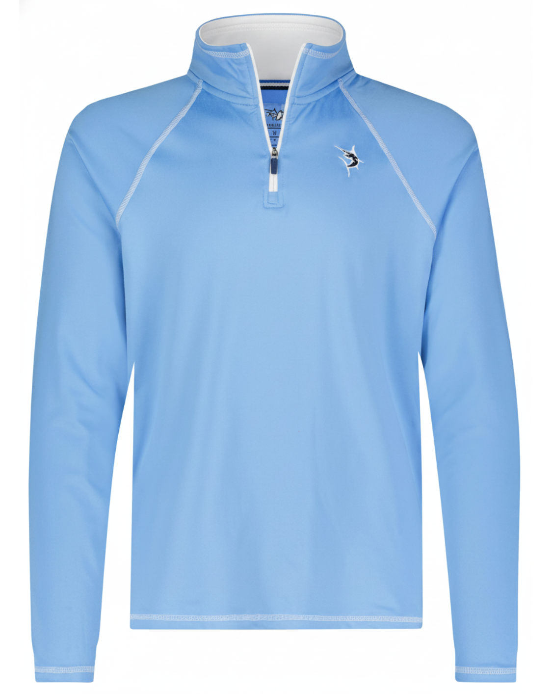 Light blue White Water Life quarter zip from the New Harbor collection, showcasing effortless comfort and casual style.
