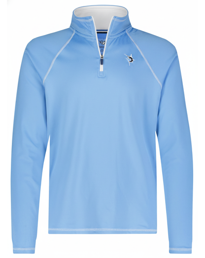 Light blue White Water Life quarter zip from the New Harbor collection, showcasing effortless comfort and casual style.