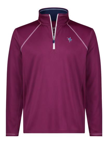 White Water Life Harbor quarter zip in plum, showcasing effortless comfort and slim fit design.