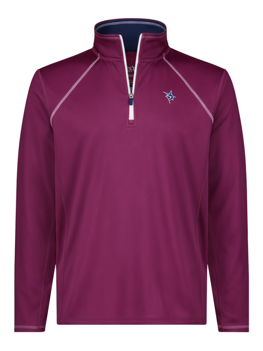 White Water Life Harbor quarter zip in plum, showcasing effortless comfort and slim fit design.