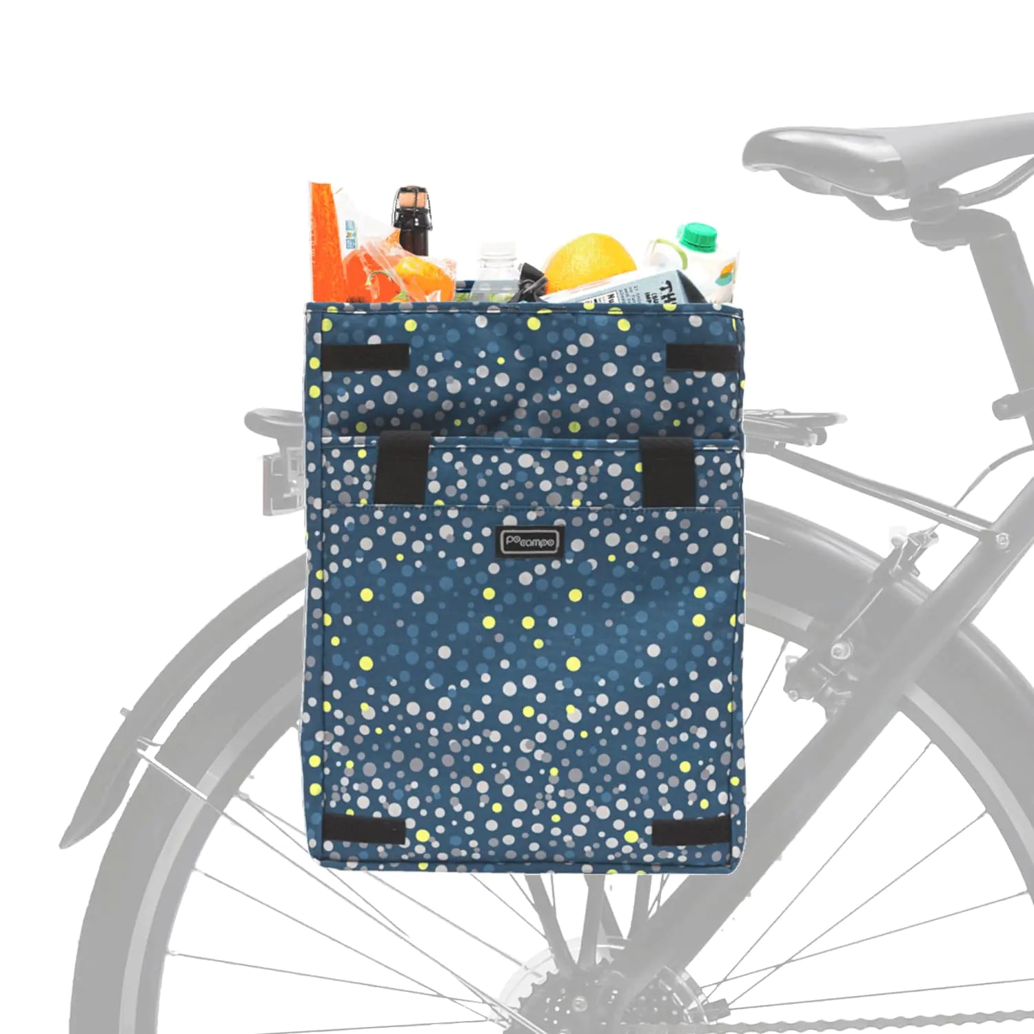 Po Campo Bags Bike Accessories – Orchard Grocery Pannier – Rear Rack Bicycle Storage Bag – Waterproof Large Bicycle Pannier for Shopping Urban Commuting Travel (Bubbly)