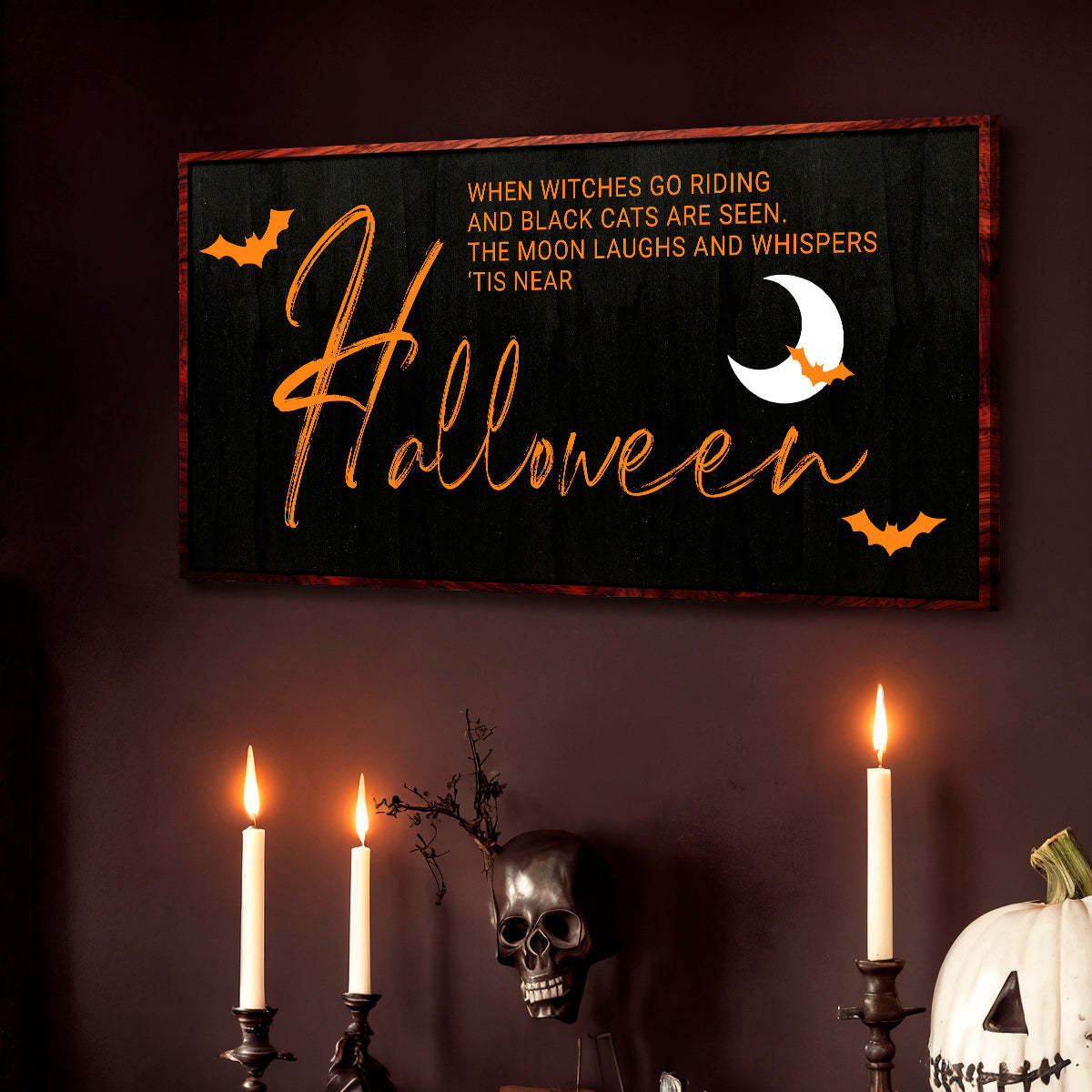 Halloween wall sign featuring witches on a canvas, designed for spooky decor by Tailored Canvases.