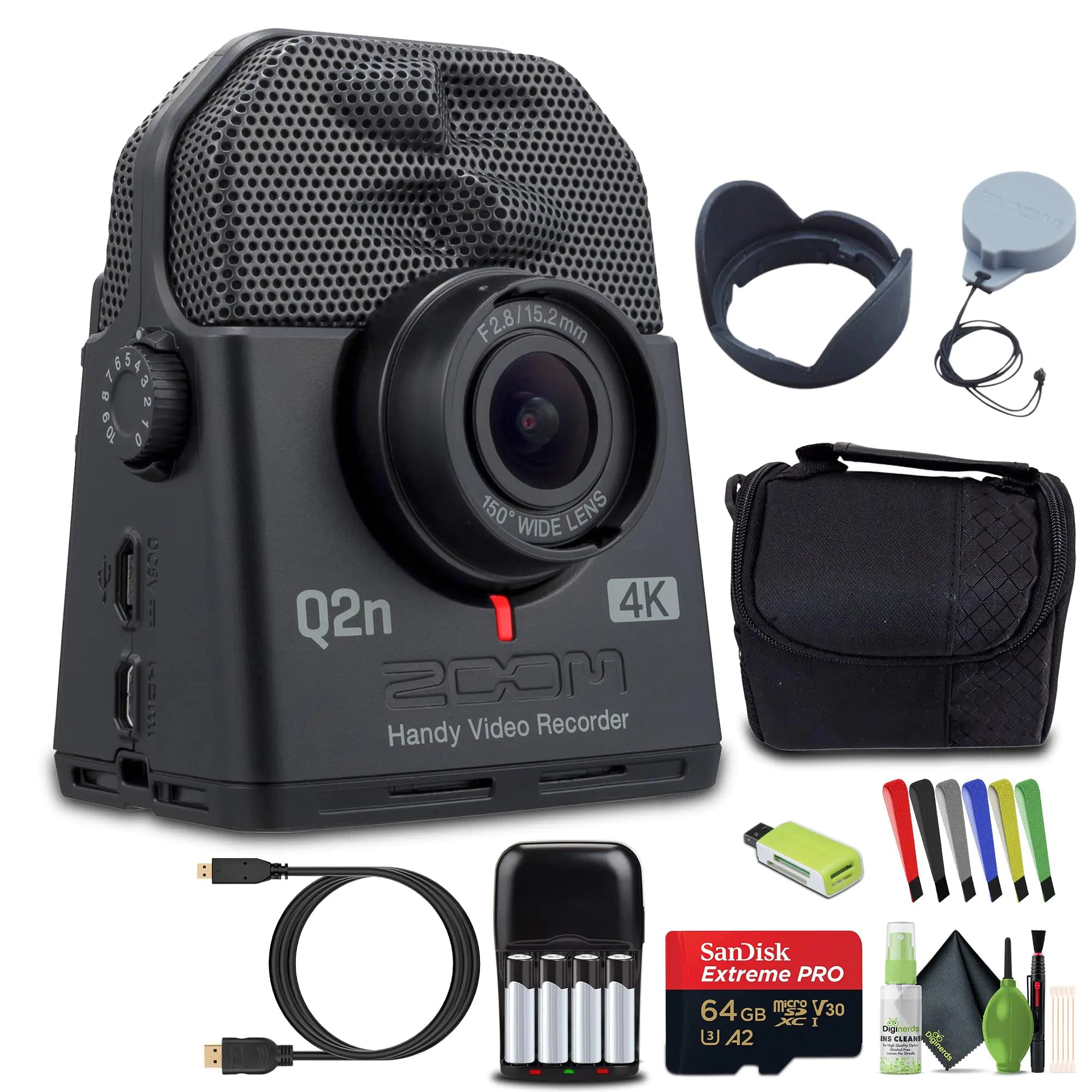 Zoom Q2n-4K Handy Video Recorder 4K/30P UHD Video Compact Size Stereo Microphones Wide Angle Lens for Recording Music Video YouTube Videos Livestreaming Bundle with Accessories