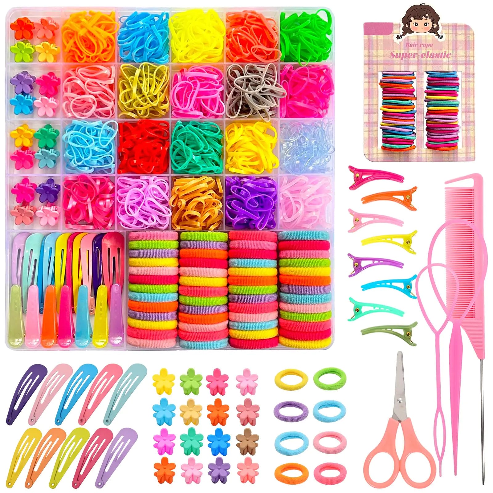 Girl Hair Accessories Set Toddler Colorful Elastic Hair Ties Small Elastic Rubber Bands for Hair Baby Hair Ties Set with Hair Clips