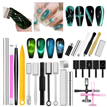Set of 25 KVADRO nail art cat eye design magnets with magnetic sticks for 3D cat eye gel nail art.