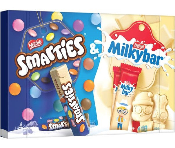Nestle Smarties and Milkybar selection box, 116g, featuring colorful Smarties chocolates and creamy Milkybar bars.