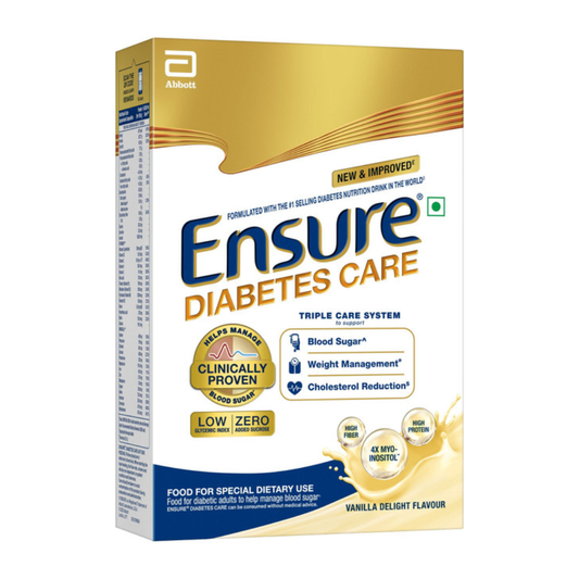Ensure Diabetes Care Powder in vanilla flavor by Dista, a sugar-free health drink mix shown in the image.