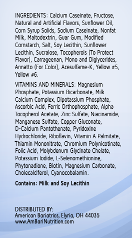 AmBari Nutrition French Vanilla Shake with visible vanilla flavor and ingredient details in the image.