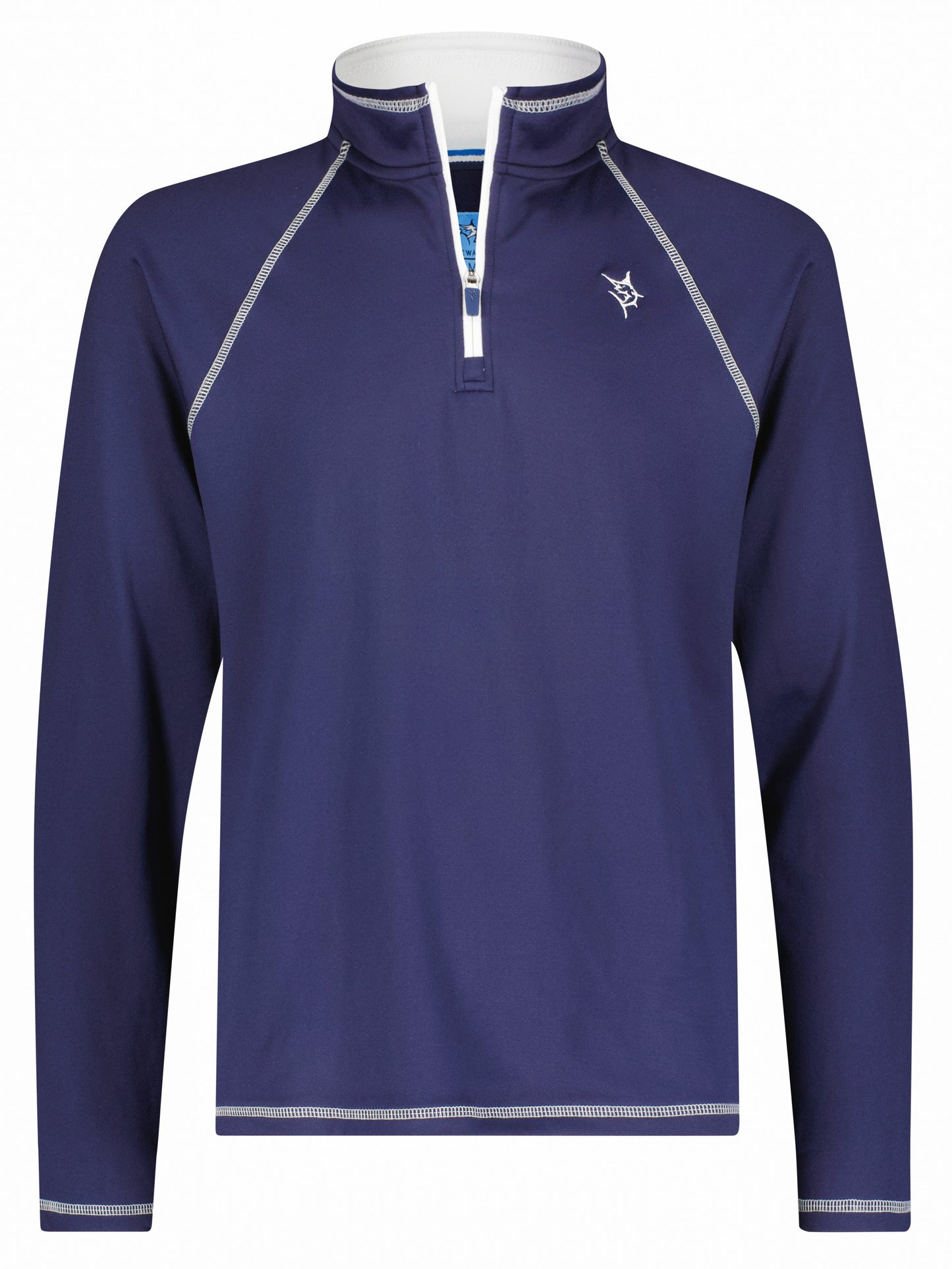 Navy quarter zip sweater from White Water Life, featuring a comfortable fit and casual style, perfect for everyday wear.