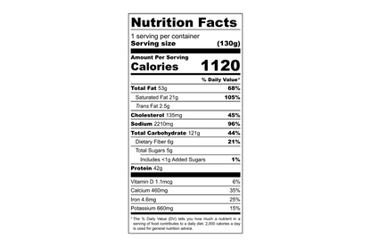Nutrition facts label for FOUNDATION Outdoors spicy Italian pork sausage risotto meal, showing ingredients and nutritional information.