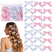 YGDZ Mini Hair Bows 20PCS Ribbon Pink Hair Clips & White Hair Barrettes with Box Small Pink Bow for Hair Cute Hair Bowknot Hair Accessories for Women Girls