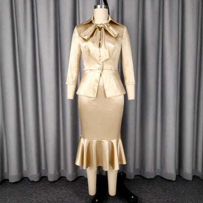 Elegant Satin Skirt Fishtail Two Piece Set MUNSIEUR