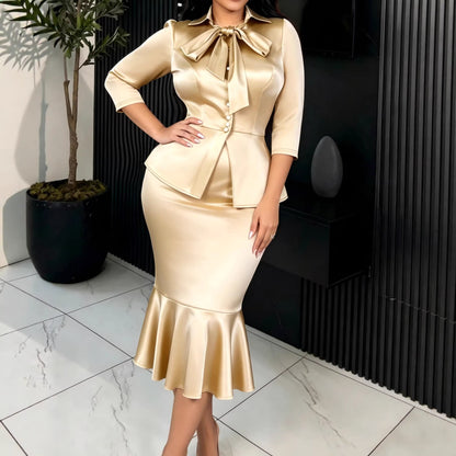 Elegant Satin Skirt Fishtail Two Piece Set MUNSIEUR