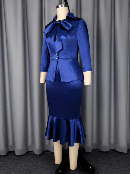 Elegant Satin Skirt Fishtail Two Piece Set MUNSIEUR