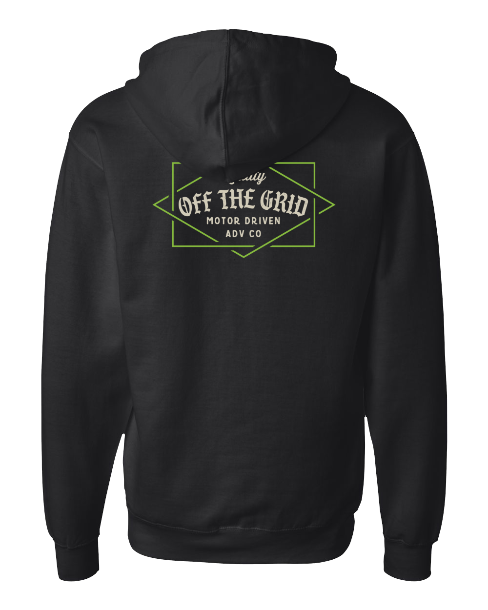 Black fleece Old Fashioned Zip Hoodie by Off The Grid Surplus featuring a front zipper and casual streetwear style.