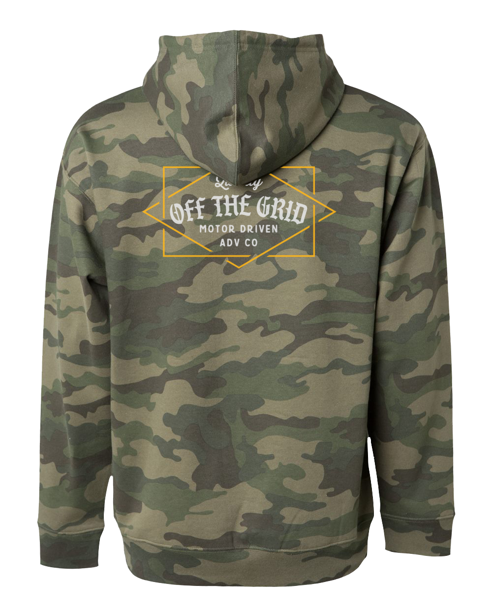 Fleece Old Fashioned Zip Hoodie in green camouflage by Off The Grid Surplus, showing front view with zip closure and hoodie.