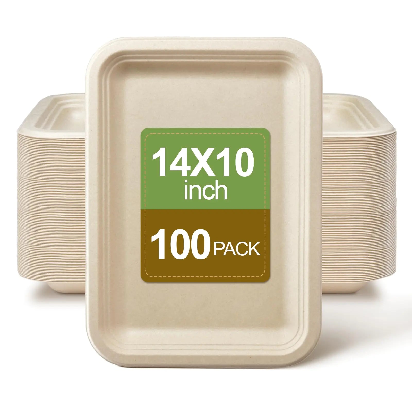 Compostable Paper Plates 14 Inch: 100 Pack Heavy Duty Paper Plates Natural Unbleached Sugarcane Bagasse Disposable Plates for Party Wedding