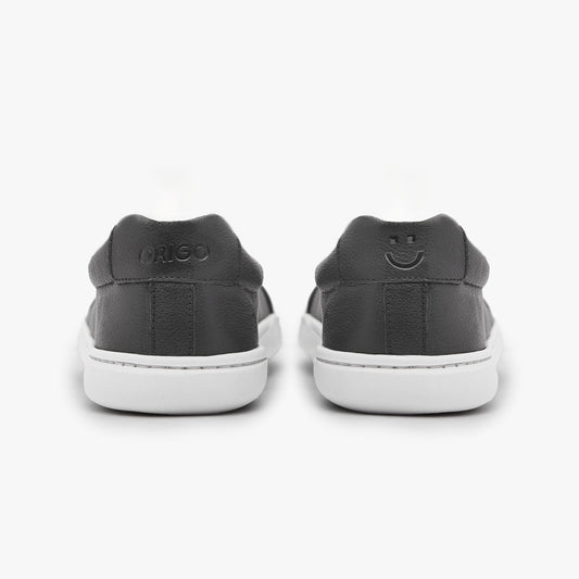 Black natural leather women's daily sports shoe, Origo Shoes Gen 3 barefoot sneaker, casual and comfortable footwear.