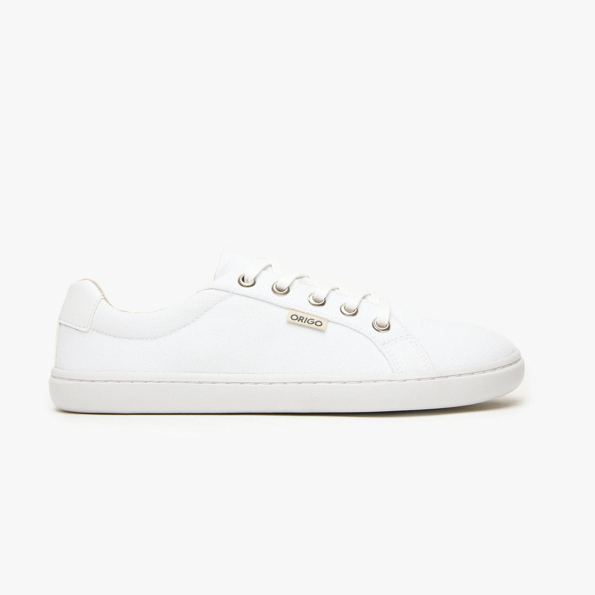 White women's Everyday Sneaker Gen 3 by Origo Shoes featuring cotton canvas upper and barefoot shoe design.