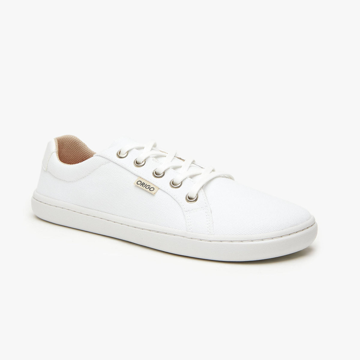 White women's Everyday Sneaker Gen 3 by Origo Shoes, cotton canvas barefoot shoe with a sleek, minimalist design.