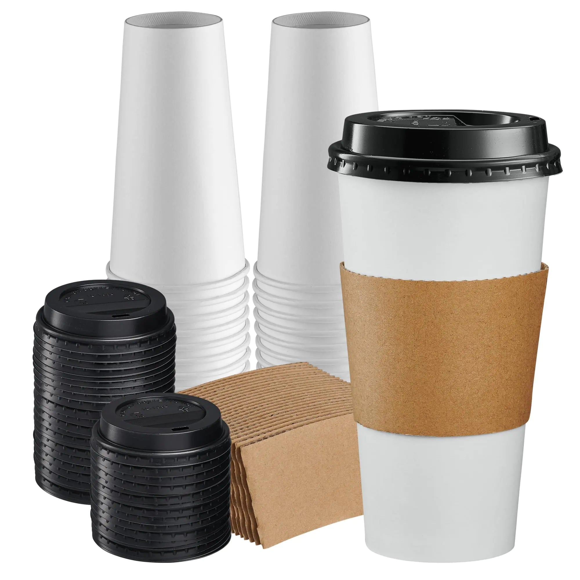 Comfy Package [20 oz. - 50 Sets Disposable Coffee Cups with Lids and sleeves - To Go Paper Hot Cups for Travel and Office Use