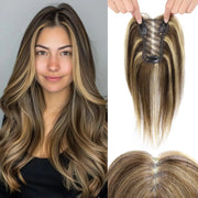 Uaismewow Hair Toppers for Women Real Human Hair Clip in Hair Toppers Real Human Hair 10 Inch Hair Pieces for Women Real Hair Toppers for Thin Hair Medium Brown with Warm Highlights