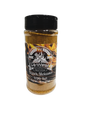 Close-up of Hi-West Ozark Molasses BBQ seasoning jar with label displaying spicy, smoky barbecue spice blend from Hi-West Foods, Inc.