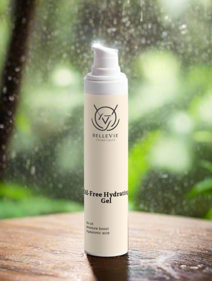 BelleVie Cosmétiques oil-free hydrating gel in a 50ml jar, lightweight moisturizer for radiant, refreshed skin.