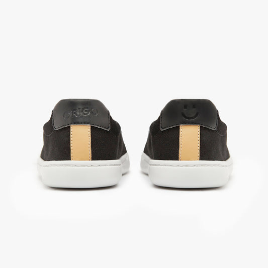 Black and beige Women's Everyday Sneaker Gen 3 by Origo Shoes made of cotton canvas, featuring a barefoot shoe design.
