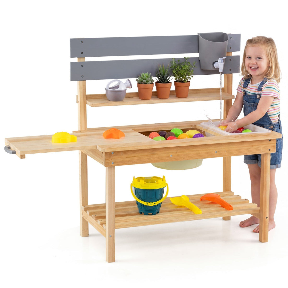 Outdoor kids' mud kitchen play set with extended tabletop and water tank, durable outdoor toy from GBruno Store