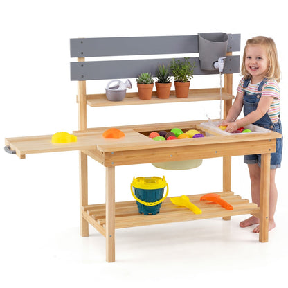 Outdoor kids' mud kitchen play set with extended tabletop and water tank, durable outdoor toy from GBruno Store