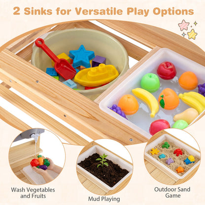 Outdoor kids' mud kitchen play set with extended tabletop and water tank, designed for outdoor imaginative play.