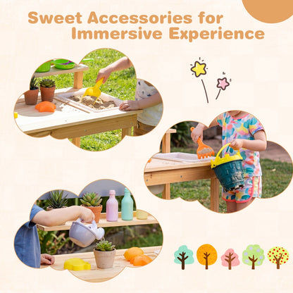 Outdoor kids' mud kitchen set with extended tabletop and water tank, weather-resistant play kitchen for outdoor imaginative fun.
