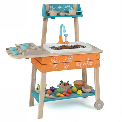 Wooden outdoor kids play kitchen set with removable sink, colorful toy kitchen playset for children by GBruno Store.
