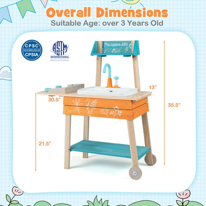 Wooden outdoor kids play kitchen set with removable sink, GBruno Store toy kitchen playset for children, realistic and durable.