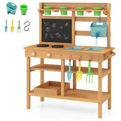 Outdoor pretend play kitchen for children with faucet and removable sinks, ideal for ages 3+ by GBruno Store